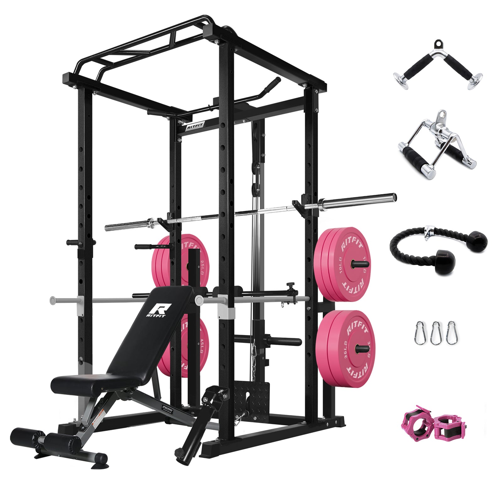 RitFit PPC02 Power Cage Home Gym Package with Optional LAT PullDown Attachment