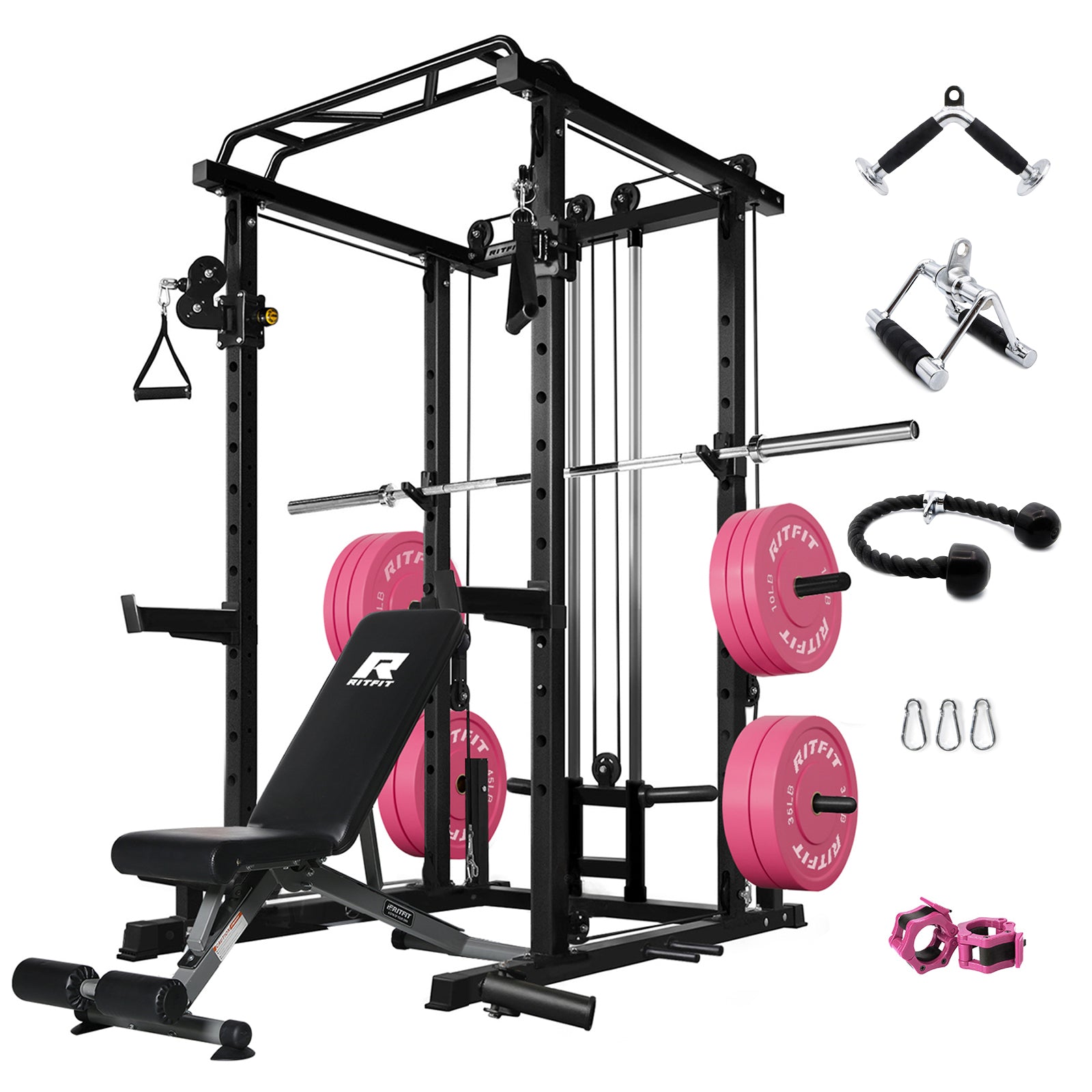 RitFit PPC03 Power Cage Home Gym Package with Adjustable Cable System