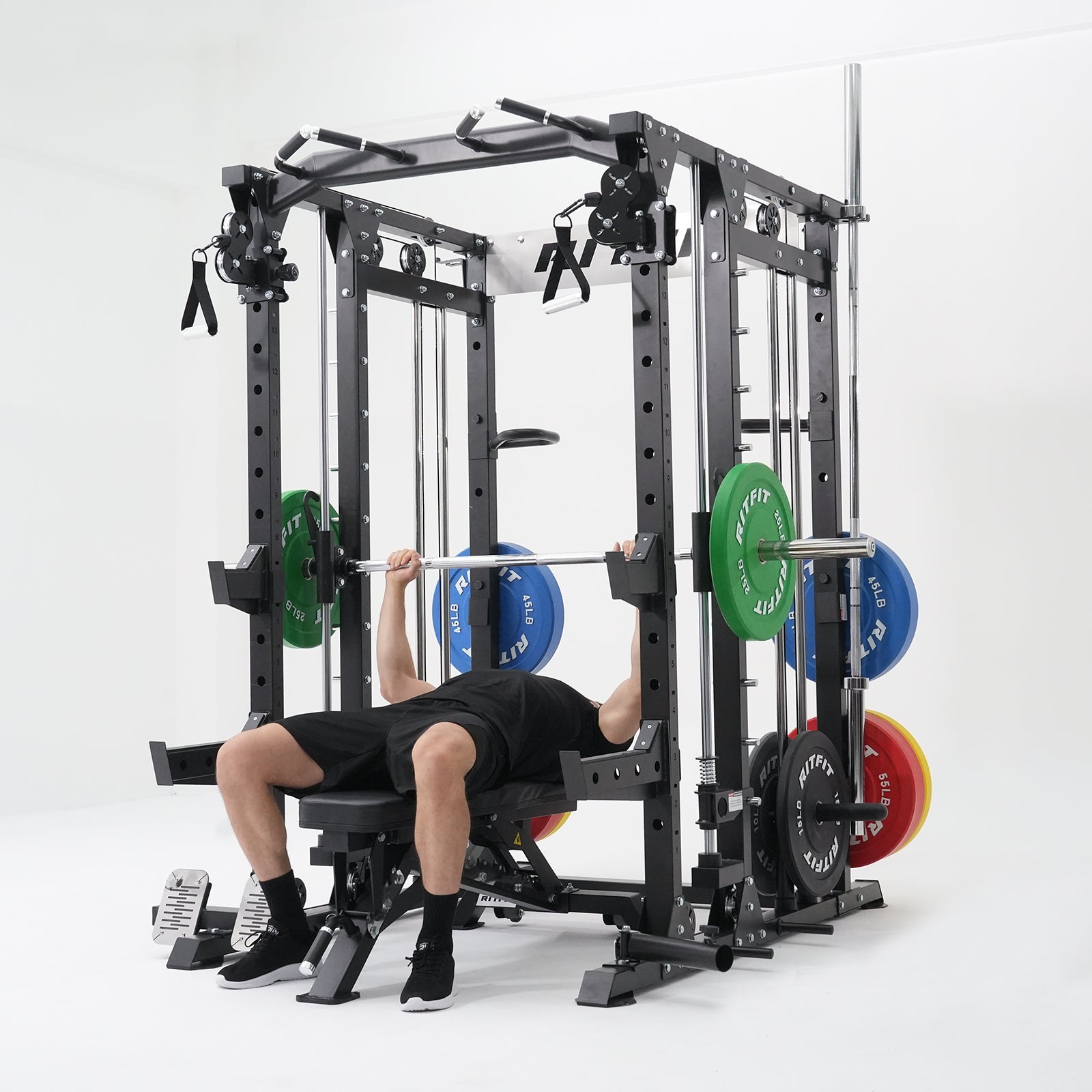 RitFit BUFFALO Multifunctional Smith Machine with Lat Pull Down and Cable Crossover for Versatile Strength Training