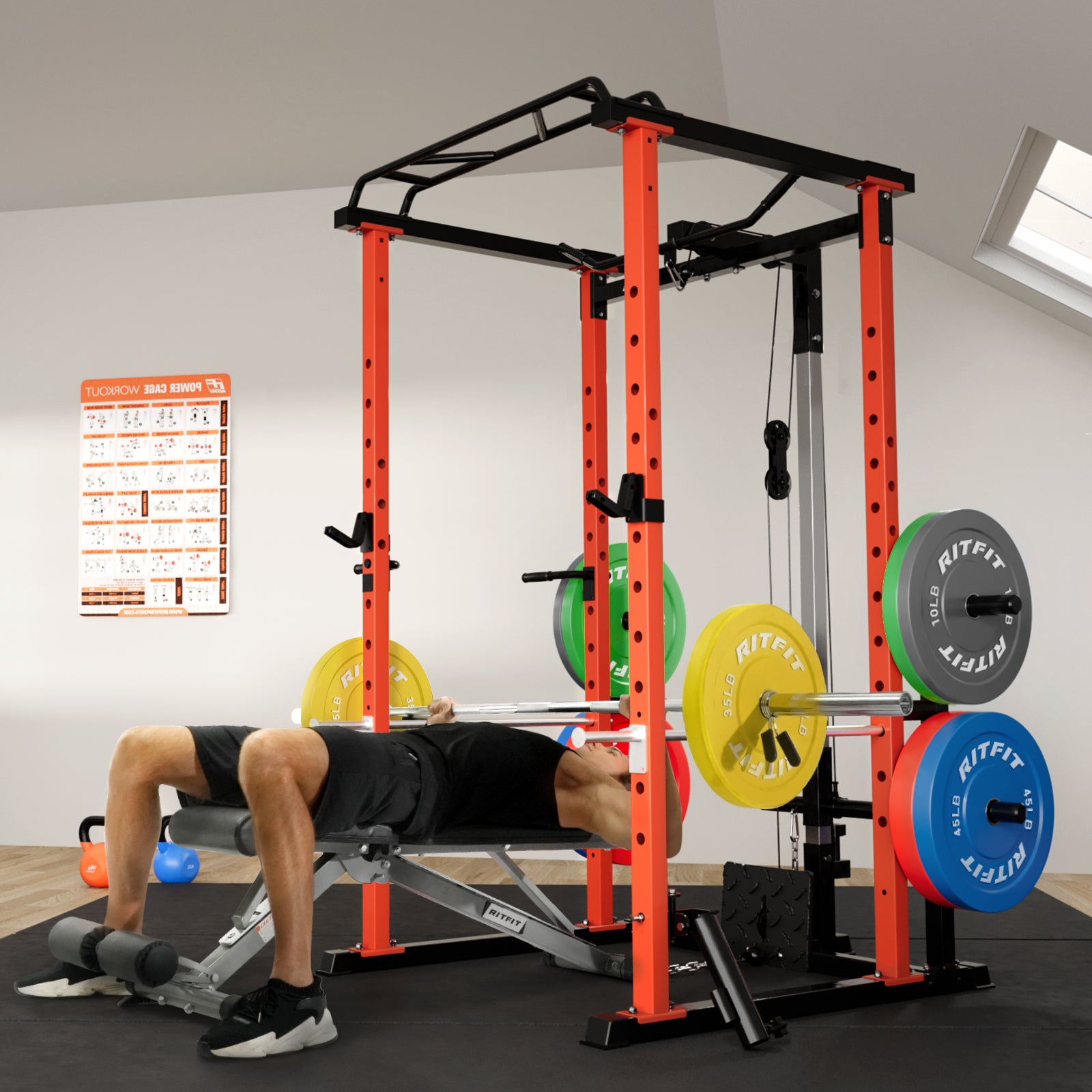 RitFit PPC02 1000lbs Power Cage with Lat Pulldown for Home Gym