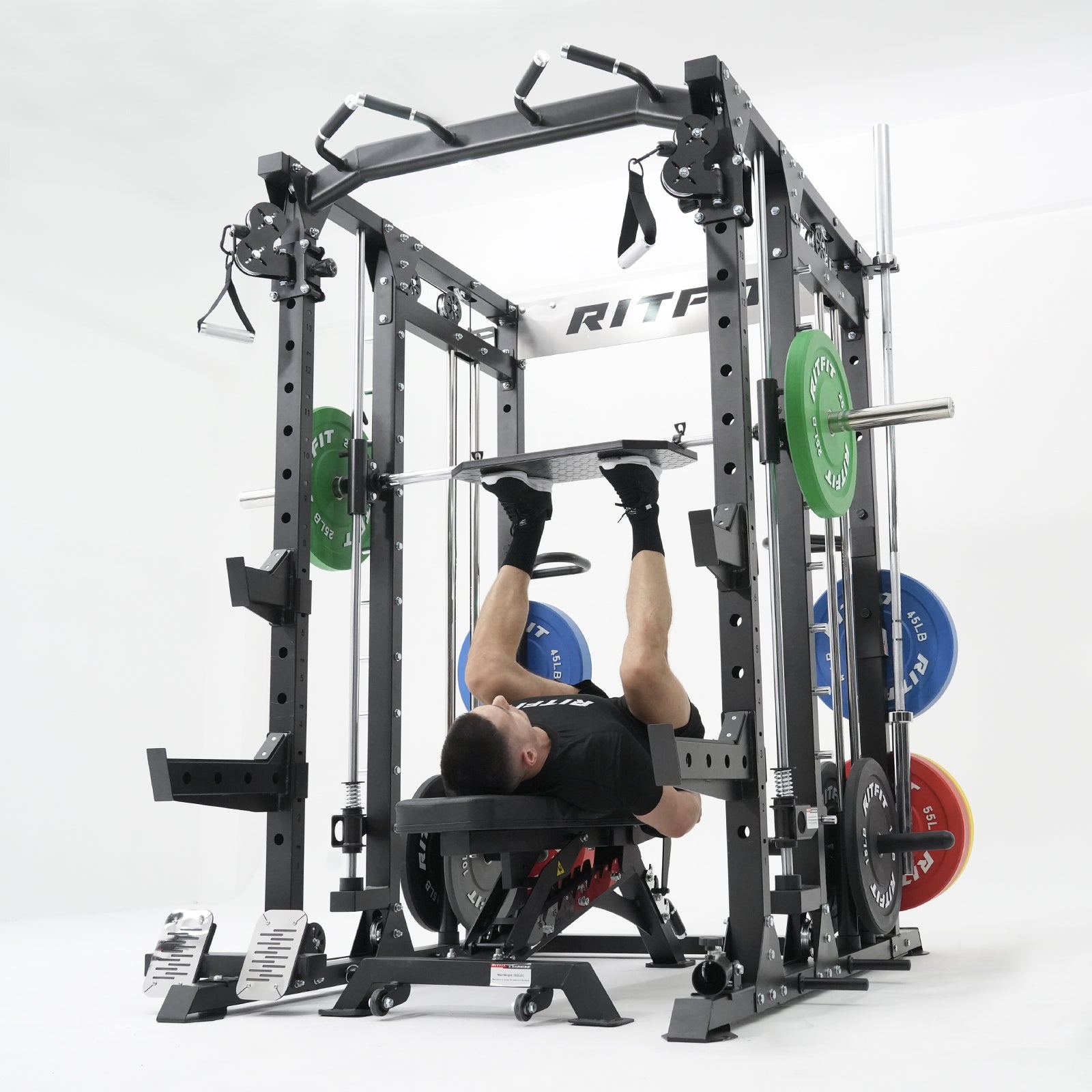 RitFit BUFFALO Multifunctional Smith Machine with Lat Pull Down and Cable Crossover for Versatile Strength Training