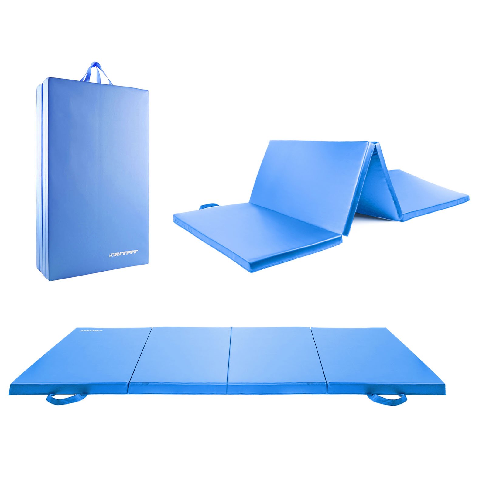 PROSOURCEFIT Tri-Fold Folding Thick Exercise Mat Blue 6 ft. x 2 ft