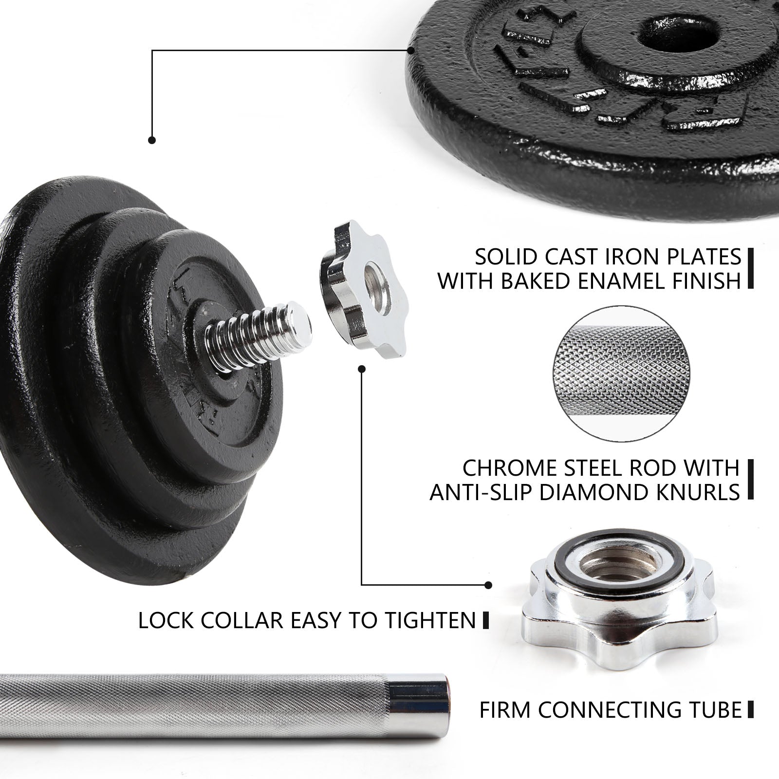 Cast Iron Adjustable Dumbbells 40-100 LBS Set with Connector