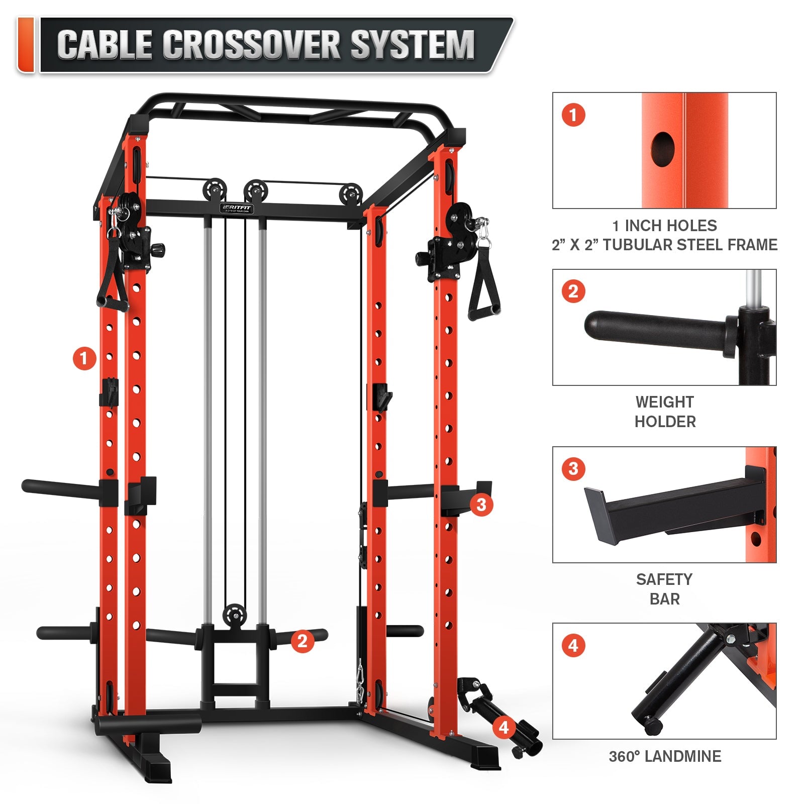 RitFit PC-410CC Power Cage with Cable Crossover Exercise & Fitness RitFit 