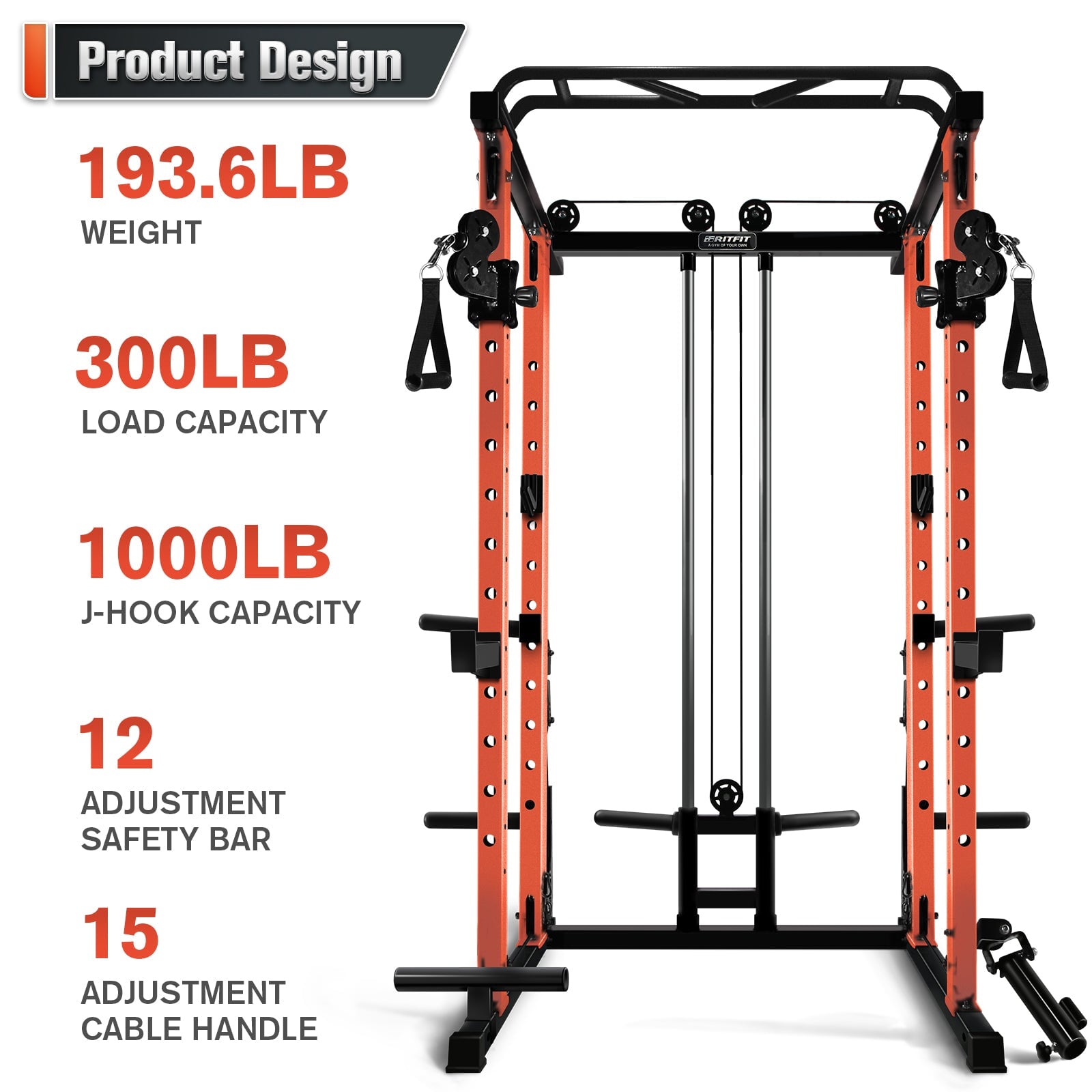 RitFit PC-410CC Power Cage with Cable Crossover Exercise & Fitness RitFit 