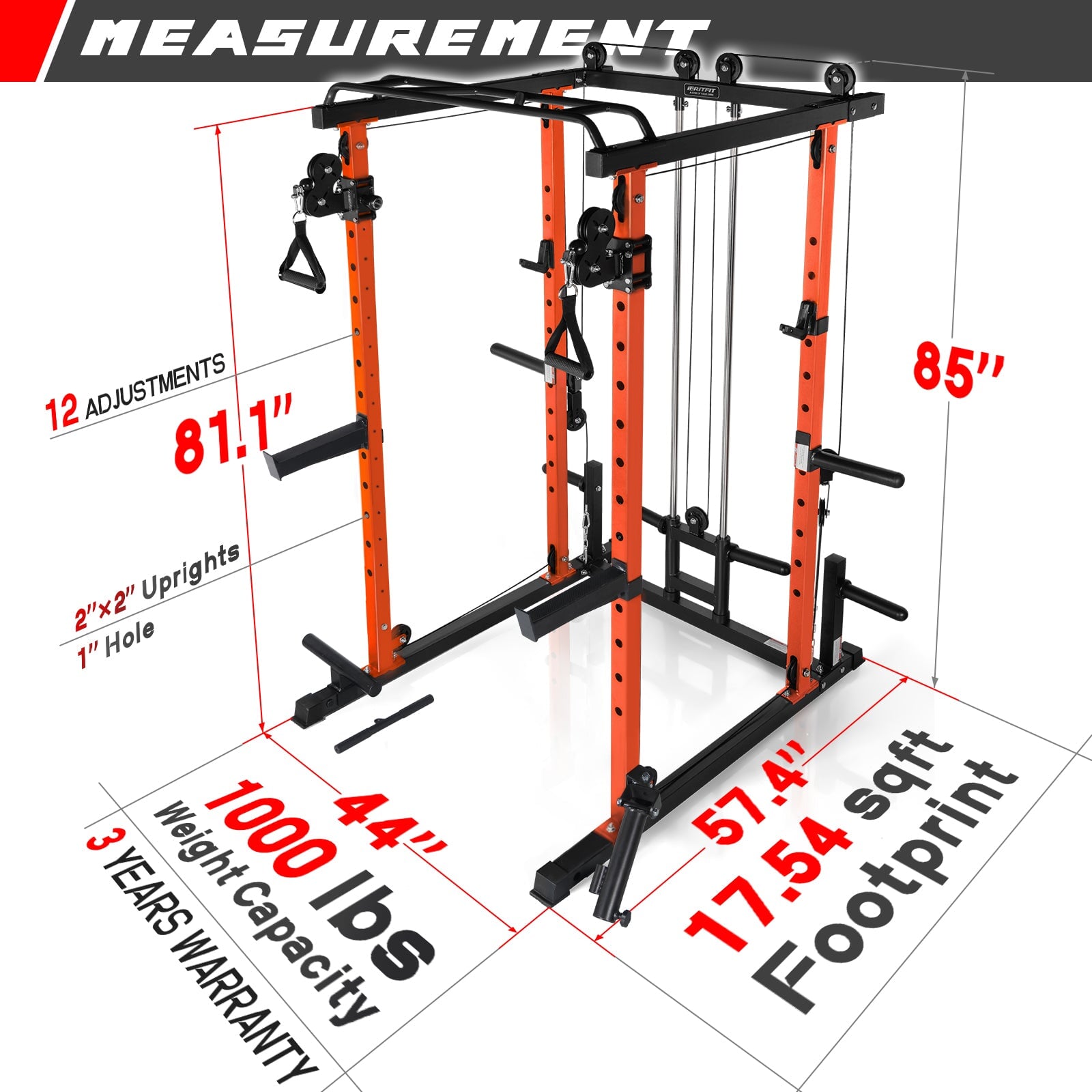 RitFit PPC03 Power Cage with Cable Crossover (PC-410CC) Exercise & Fitness RitFit 