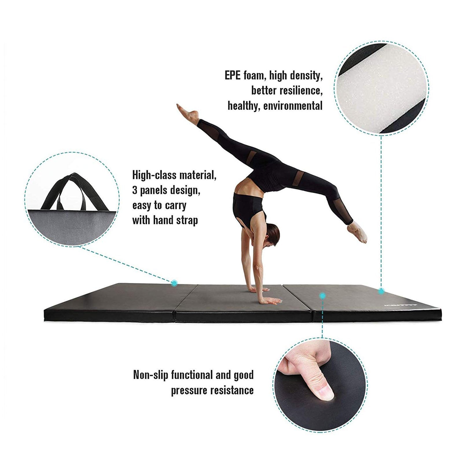 PROSOURCEFIT Tri-Fold Folding Thick Exercise Mat Grey 6 ft. x 2 ft