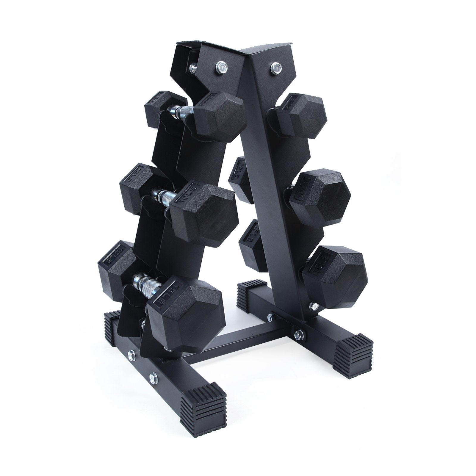 RitFit Rubber Hex Dumbbells Set with Rack A-Frame Dumbbell Rack 60LB Set