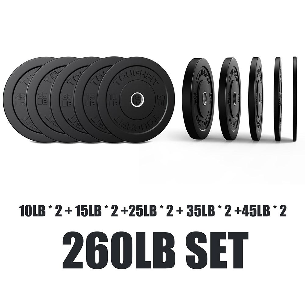 ToughFit Black Olympic Weight Plates Bumper Plates Set 260LB SET