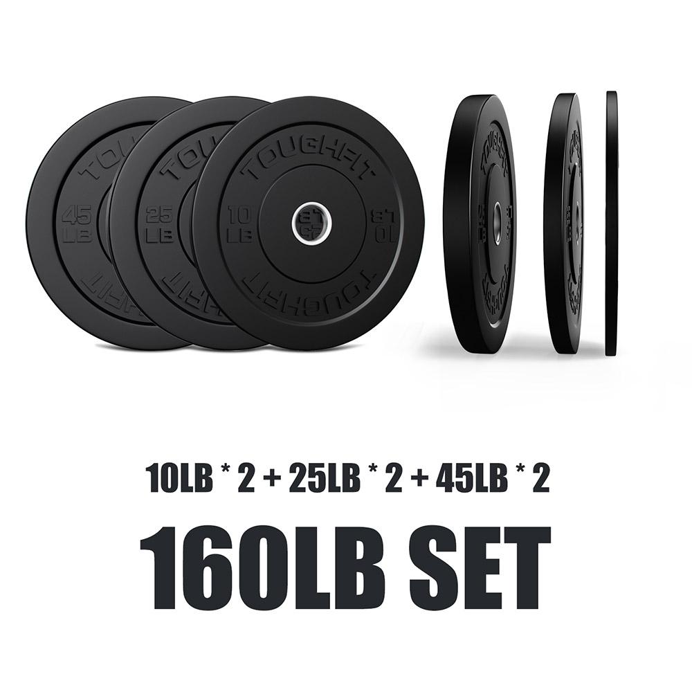 ToughFit Black Olympic Weight Plates Bumper Plates Set 160LB SET